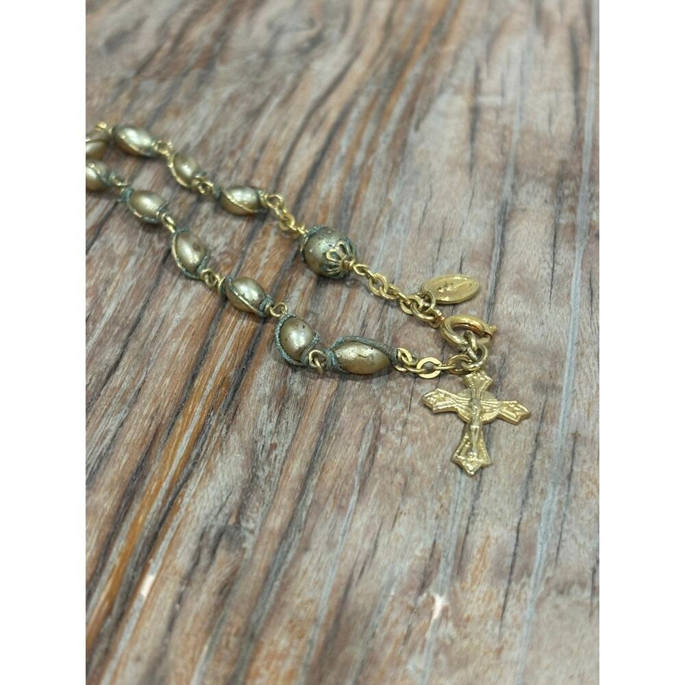 Vintage Rosary Bracelet Gold Tone Crucifix Made in Japan Catholic Religious